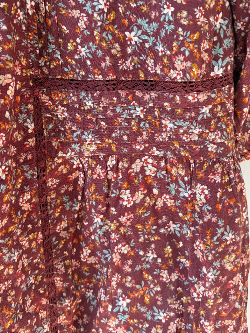 Lucky Brand 3/4 Sleeve V-Neck Mini Dress Size XXL NWT lace detail Floral - Picture 8 of 14